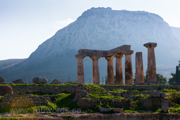 Corinth was an important city in ancient Greece and it played a major role in the missionary work of the Apostle Paul. Seen behind the Temple of Apollo is the steep mountain of the Acrocorinth. On top is the fortified citadel of ancient and medieval Corinth (see David Reynold's picture below). It is the most important fortification work in the area from antiquity until the Greek War of Independence in 1821. The mountain is 575 metres high and its walls are almost 2,000 metres in length. At the highest summit was the Temple of Aphrodite, where prostitution was a prominent part of the worship of the goddess.